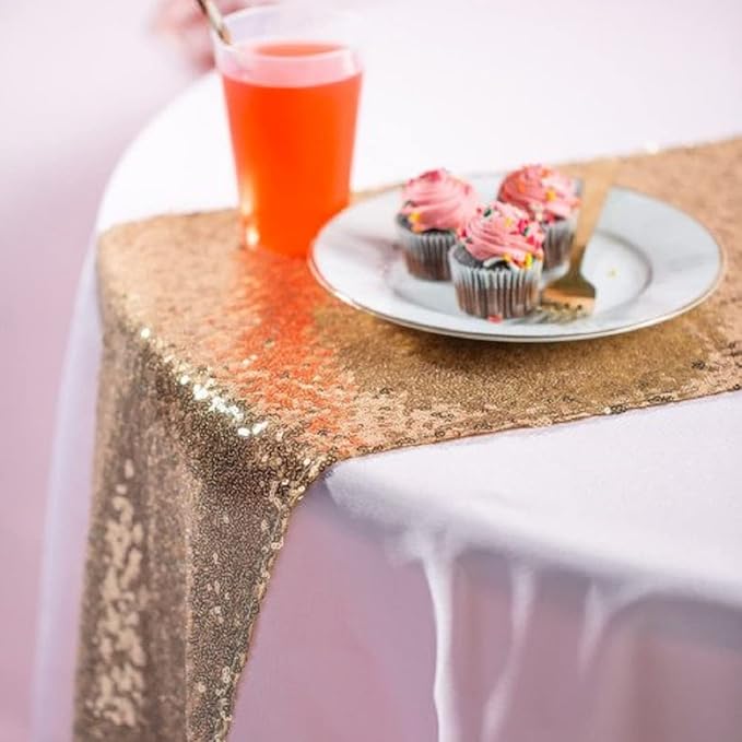 JYFLZQ Champagne Sequin Table Runner 12" x 72" Pack of 2 Sparkly Black Metallic Table Runner Glitter Sequin Runner for Table Birthday Party Event Decorations