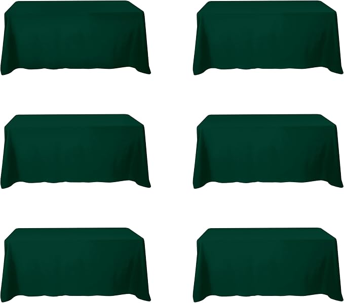 BRILLMAX 6 Pack Hunter Green Tablecloths 90 x 132 Inch for 6ft Rectangle Tables - 150 GSM Polyester Fabric, Floor Length Drop, Water, Stain & Wrinkle Resistant Cloth for Wedding Reception Banquet