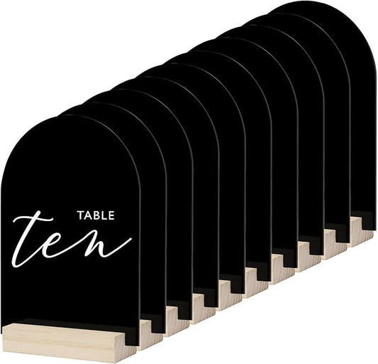 Black Arch Acrylic Table Sign with Wood Stand-10 Pack Blank Arch Acrylic Sheets with Base, DIY Arched Sign Blank for wedding Table Numbers (5x7 Inch 10pack)