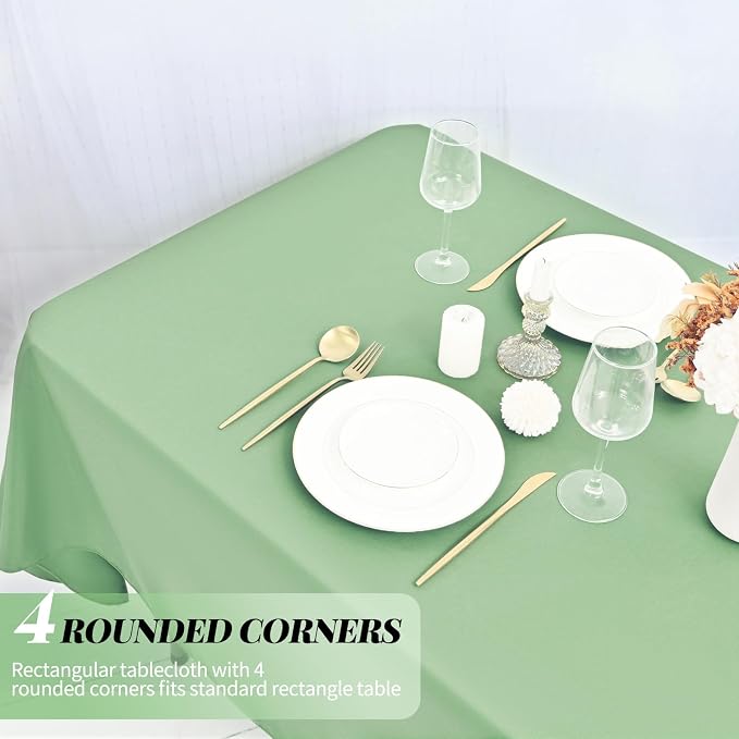 fani 10 Pack 60 x 102 Inch Tablecloth, Sage Green Tablecloth for 6 Feet Rectangle Tables, Stain and Wrinkle Resistant Washable Fabric Table Cloth for Wedding Party Dining Table Buffet Parties Camping