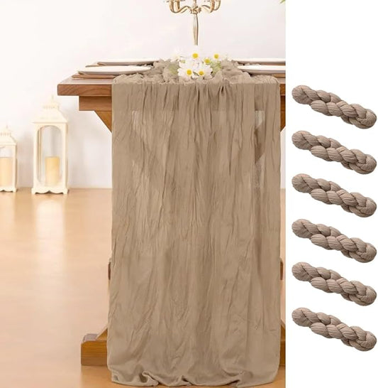 Cheesecloth Table Runner | Boho Fabric Cheese Cloth Table Runner Rustic Sheer Table Runners for Wedding, Bridal Shower, Birthday Party Décor(Skin, 10 ft Pack of 6)