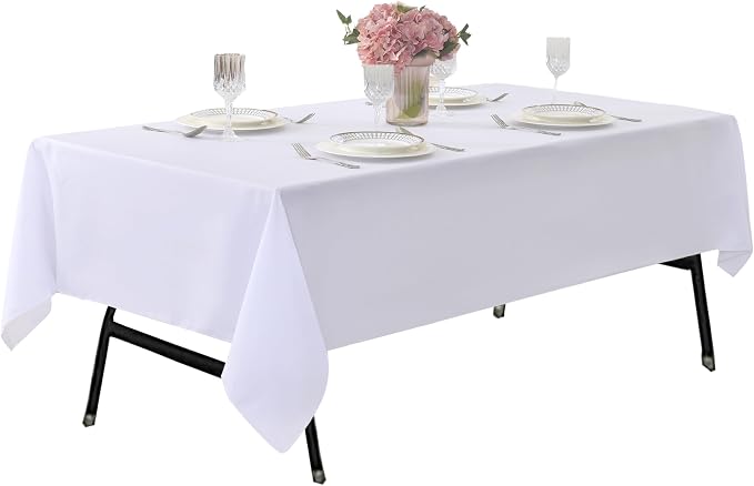 6-Pack 60x144 inch White Table Cloths, Solid Stain and Wrinkle Resistant Oblong Tablecloth, Premium Plain Weave Polyester Fabric Rectangle Table Linen Covers for Hotel, Banquet