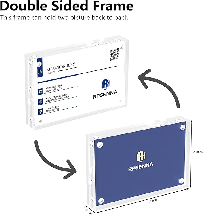 Mini Picture Frame 2.5x3.5 inch Acrylic Magnetic Photo Business Clear Card Frame 20mm Thick Double Sided Wallet Size Desktop Display Frames for Cards Photos Office Home Decor 5 PCS