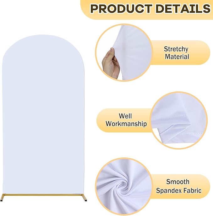 White Arch Cover 7.2x4FT Spandex Fitted Arch Backdrop Cover Fabric Double Sided Arch Covers Stretchy Backdrop Round Top Arch Stand Cover for Party Wedding Ceremony Baby Shower Decoration