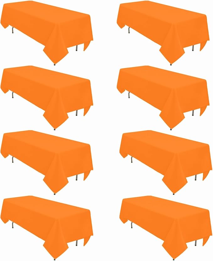 8 Pack Orange Tablecloth 60 x 126 Inch Rectangular for 8 Foot Rectangle Tables, Wrinkle Resistant Orange Table Cloth Washable Polyester Fabric for Buffet Wedding Party Banquet
