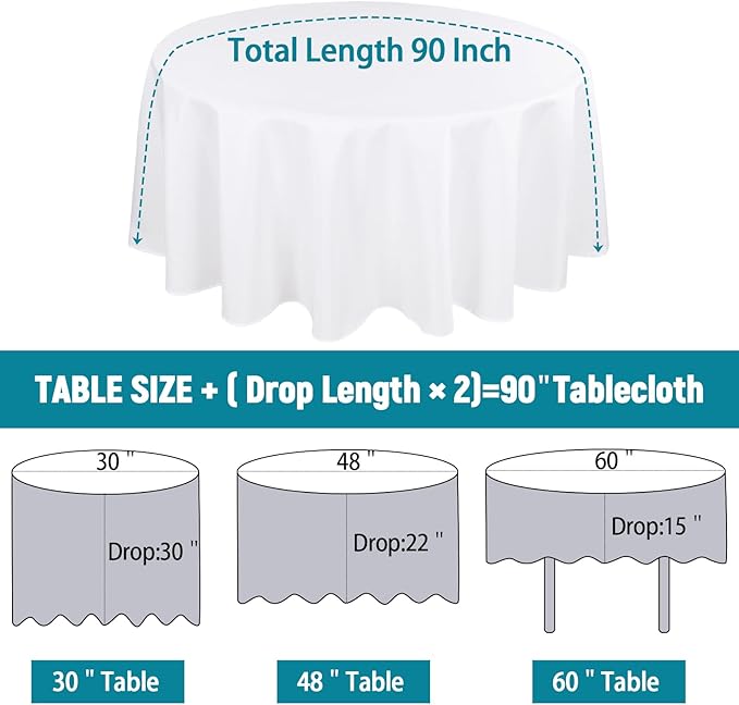 Kesfey 4 Packs White Round Table Cloths 90 Inch White Polyester Circle Bulk Linen Tablecloth Wrinkle Resistant Tablecloths Washable High Density Fabric Tablecovers for Wedding Camping Banquet Parties