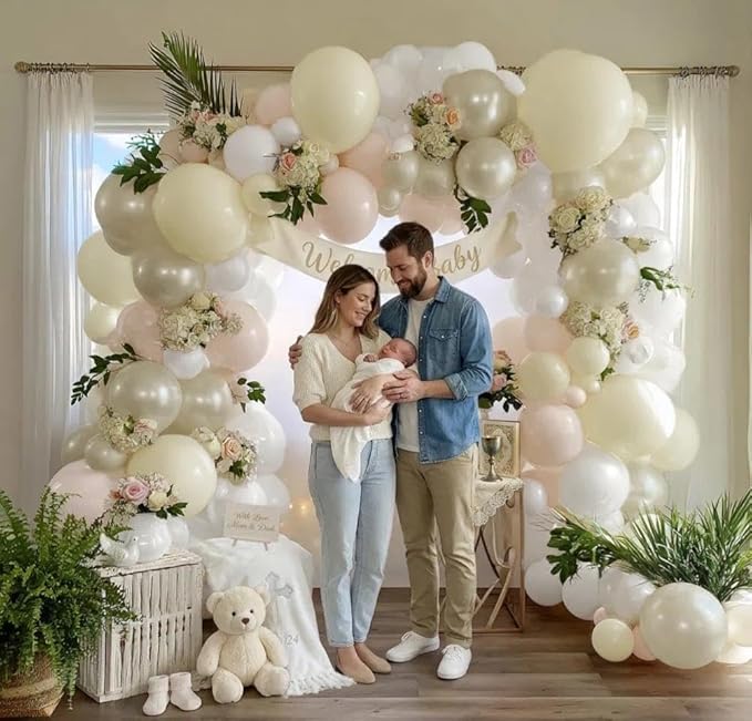 White Balloon Arch Kit Double Stuffed Ivory Beige Balloon Garland Blush Cream White Pearl Balloons for Baptism Baby Shower Birthday Bridal Shower Wedding Bachelorette Anniversary Party Decor