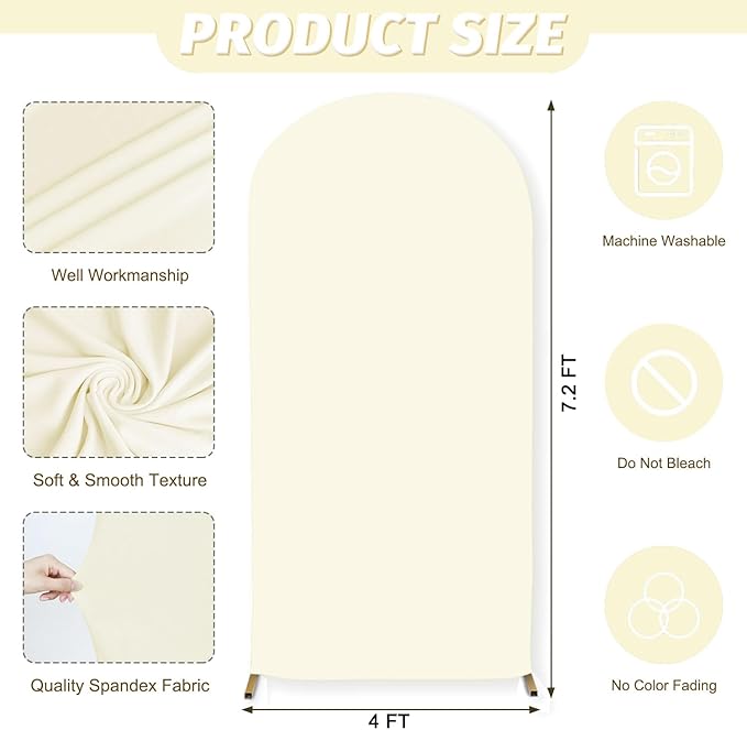 MODFUNS Ivory Arch Backdrop Cover 4x7.2ft Spandex Arch Cover Stretchy Backdrop Wedding Arch Covers Double Sided Arch Stand Covers Vintage Chiara Arch Covering for Birthday Party Wedding Ceremony