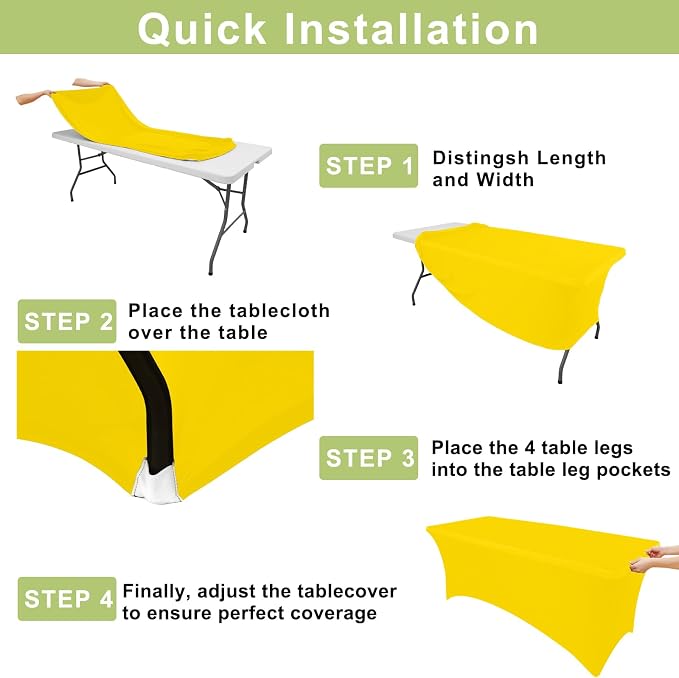 Moosfor Spandex Elastic Fitted 6FT Rectangle Tablecloth 6 Pack, Stretch Washable Reusable Table Cover for Outdoor Picnic, Dining, Wedding, Banquet & Party Events (Yellow, 72Lx30Wx30H Inch)