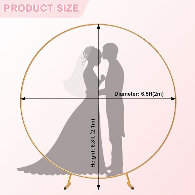 IDAODAN 6.9ft Round Backdrop Stand Circle Arch Frame, Golden Metal Balloon Arch Stand Kit for Wedding Birthday, Balloon Ring Base & Photo Backdrop Decor