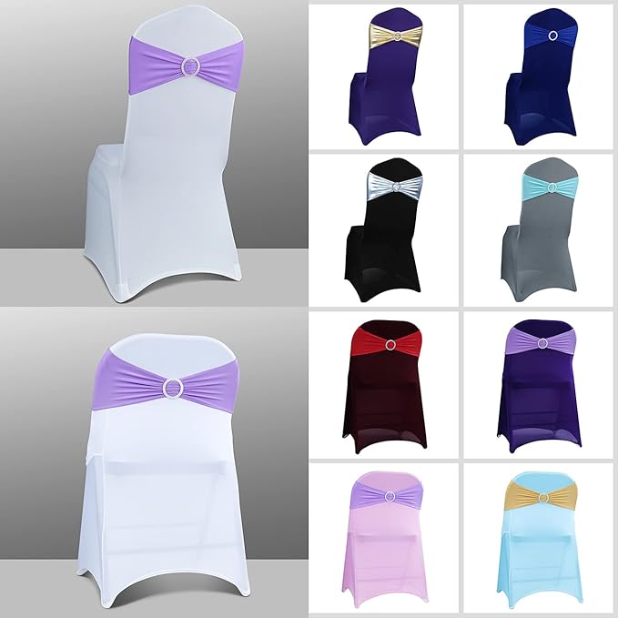 Spandex Chair Sashes Bows - Babenest 50PCS Premium Stretch Chair Cover Band with Buckle Slider Universal Elastic Chair Ties for Wedding Party Ceremony Reception Banquet Decoration (Purple)