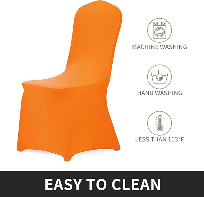 Peomeise Stretch Spandex Chair Cover for Wedding Party Dining Banquet Event (Orange, 25)