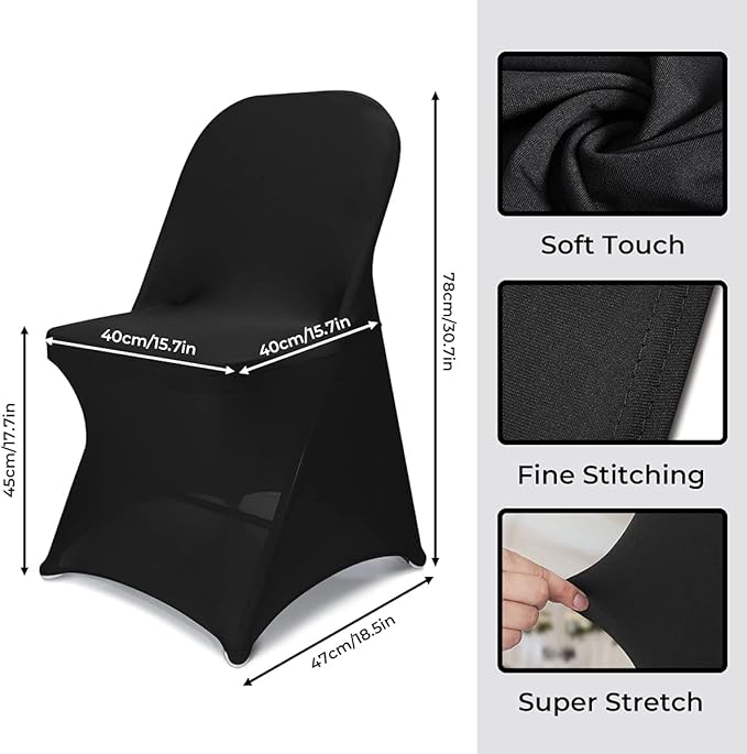 Babenest Spandex Folding Chair Covers Halloween Upgraded 10 PCS Universal Stretch Washable Fitted Chair Slipcovers Protector for Wedding, Holidays, Banquet, Party, Celebration (Black)