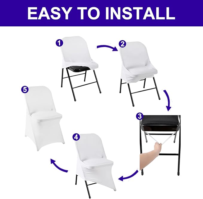 Howhic Folding Chair Covers - 36pcs, Universal Spandex Fitted Covers for Parties, Weddings, Banquets & Conferences (White)