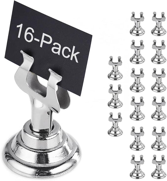 Small Size Table Number Holders,Stainless Steel Place Card Holder for Photos Food Signs Weddings Restaurants Birthdays,Modern Centerpieces Cards Stand with Heavy Casting Base(Size:1.57",Color:Silver)