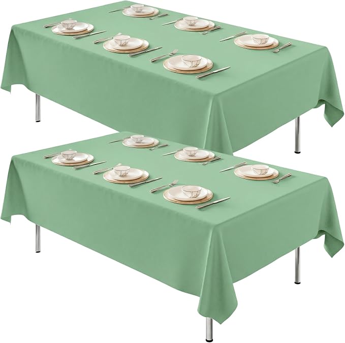 Fixwal 2 Pack Sage Green 70 x 120 Inch Rectangle Tablecloths, Reusable Heavy Duty Washable Polyester Table Covers for 6-8 Ft Tables, Wedding, Baby Shower, Boho Party, Outdoor, Picnic