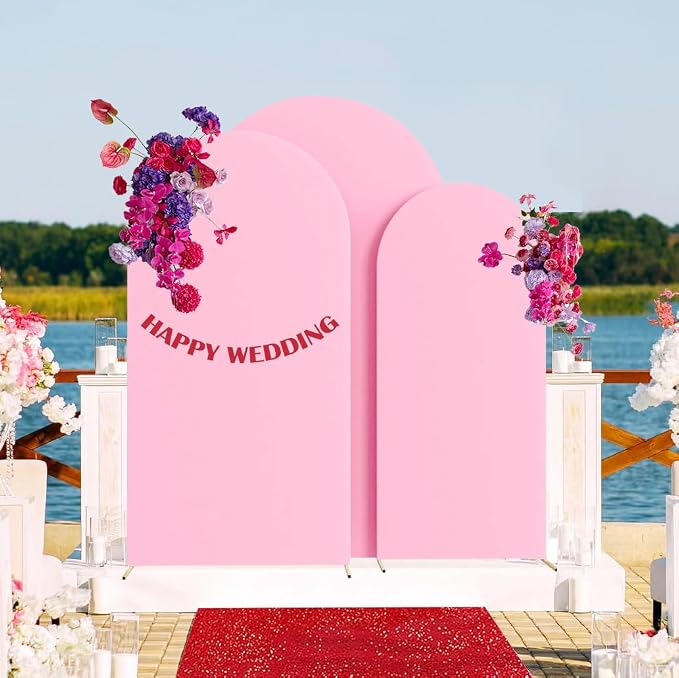 HAINARverS Set of 3 Wedding Arch Cover 6FT,6.6FT,7.2FT Spandex Fitted Stretchy Arch Stand Covers,2 Sided Round Top Chiara Backdrop Cover for Birthday Party Banquet Baby Shower Arch Decoration(Pink)