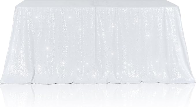 Poise3EHome White Sequin Tablecloth 60×102 Inch Rectangle Sparkly Fabric Table Cloth for Birthday Wedding Party Holiday Baby Shower Christmas Decoration
