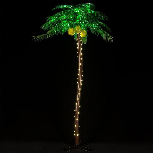 TYBEEU 7ft LED Palm Tree with 192 LEDs, Reinforced Heavy-Duty Base, Timer & Dimming, Decorative Artificial Tree for Indoor & Outdoor Use, Perfect for Home, Garden, Summer, Tropical Party & Holiday