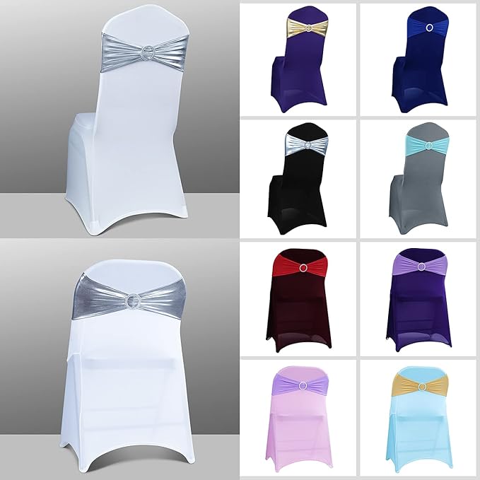 Spandex Chair Sashes Bows - Babenest 30PCS Premium Stretch Chair Cover Band with Buckle Slider Universal Elastic Chair Ties for Wedding Party Ceremony Reception Banquet Decoration (Metallic Silver)
