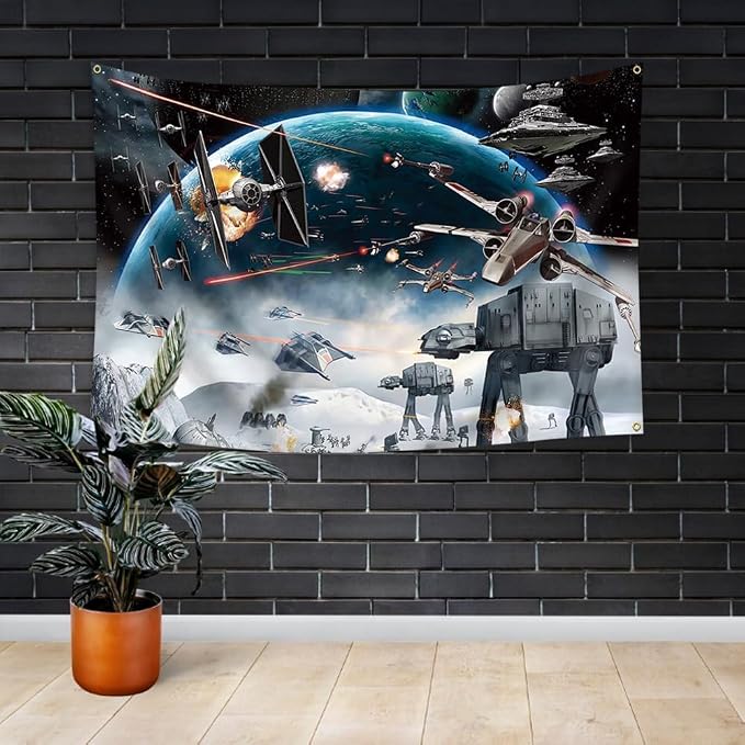 4x6FT Outer Space Galaxy Wars Kids Birthday Decorations Banner Tapestry Photo Backgrounds Party Supplies Black Stars Science Fiction Polyester Backdrop 4 Gromments Heavy Duty, Durable 150D