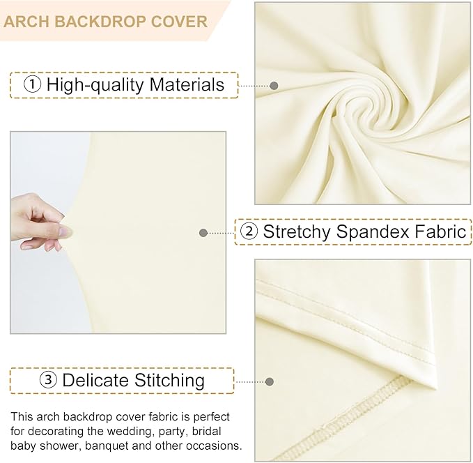 FANPROMS Wedding Arch Cover Ivory 4x7.2FT Spandex Fitted Arch Cover Backdrop Fabric Chiara Round Top Arch Covers Stretchy Backdrop 2-Sided Arch Stand Covering for Wedding Birthday Balloon Arch Frame