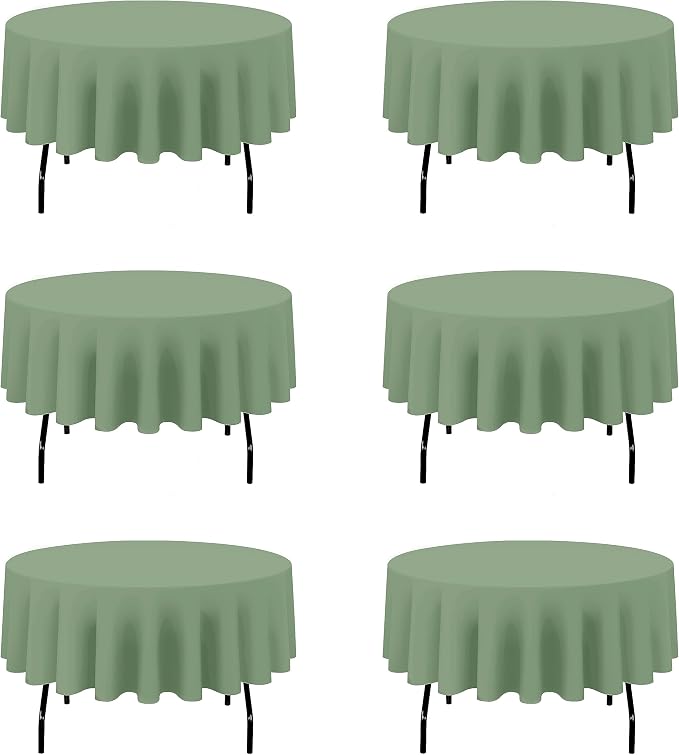 BRILLMAX 6 Pack Sage Green Round Tablecloths 90 Inch for 60” Tables - 150 GSM Polyester Fabric, 15" Standard Drop, Water, Stain & Wrinkle Resistant Cloth Cover for Wedding Reception Banquet Dining