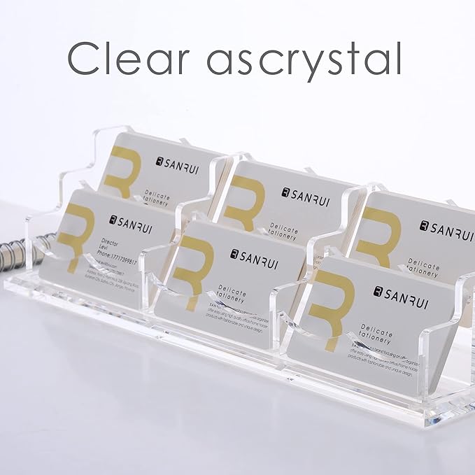 SANRUI Acrylic Business Card Display Holder for Desk, Clear Multiple Desktop Business Card Stand Organizer Storage, for Exhibition, Home, Office,2 Tier 6 Pocket, 360 Card Capacity