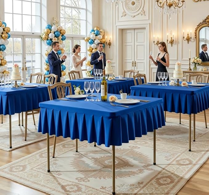 Shillance 48x48 Inch Royal Blue Spandex Square Tablecloth, Wrinkle Free Royal Blue Fitted Table Cloth for Square Tables,Washable Pleated Table Cover for Wedding Birthday Cocktail Party Buffet Dinner