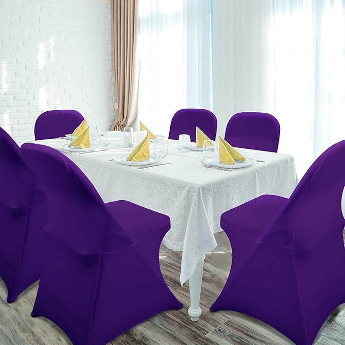 Babenest Spandex Folding Chair Covers Upgraded 10 PCS Universal Stretch Washable Fitted Chair Slipcovers Protector for Wedding, Holidays, Banquet, Party, Celebration (Purple)