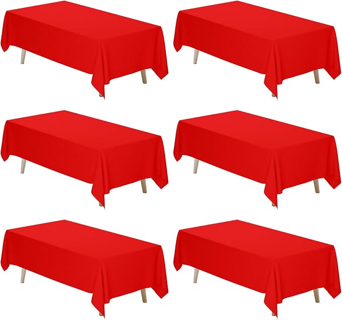 Fixwal 6 Pack Red 70 x 120 Inch Rectangle Tablecloths, Reusable Heavy Duty Washable Polyester Table Covers, Stain and Wrinkle Resistant for 6-8 Ft Tables, Party, Christmas, Anniversary