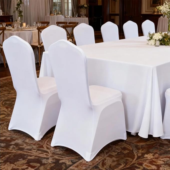 50 Pcs White Washable Removable Universal for Wedding Party Dining Banquet Polyester Spandex Stretch Slipcovers Chair Covers