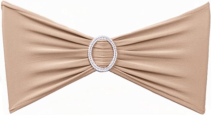 Wedding Nude Chair Sashes 100 Pack Stretch Spandex Chair Bows Bands with Buckles for Party Banquet Birthday Decorations (Nude)