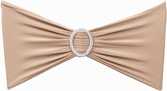 Wedding Nude Chair Sashes 100 Pack Stretch Spandex Chair Bows Bands with Buckles for Party Banquet Birthday Decorations (Nude)