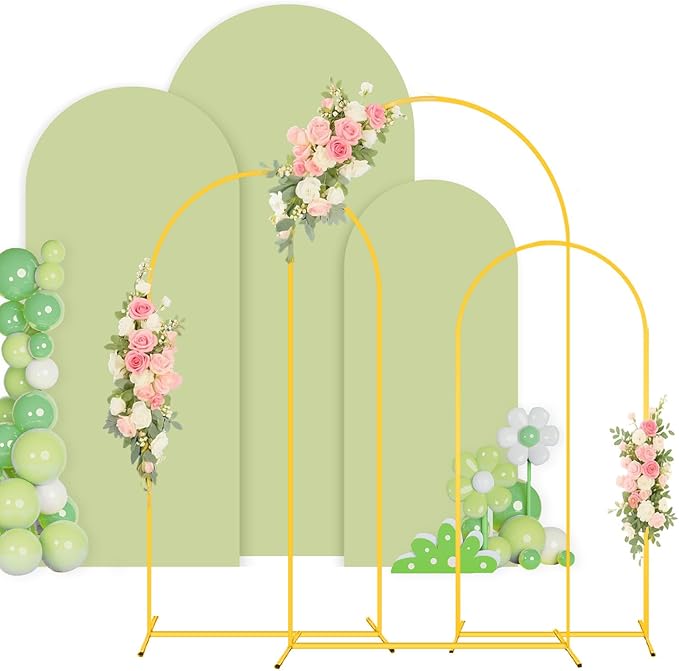Arch Backdrop Stand and Cover Set 7.2FT, 6.6FT, 6FT Metal Backdrop Stand with Sage Green Cover Set of 3 Party Arch Stand Backdrops Covers for Wedding Ceremony Birthday Party Baby Shower Decor