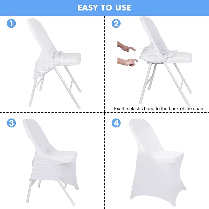 Fixwal 12 Pcs White Folding Chair Cover, Spandex Stretch Covers Ideal for Wedding, Party, Dining, Business Meeting, Banquet, Universal Fitted Washable Slipcover