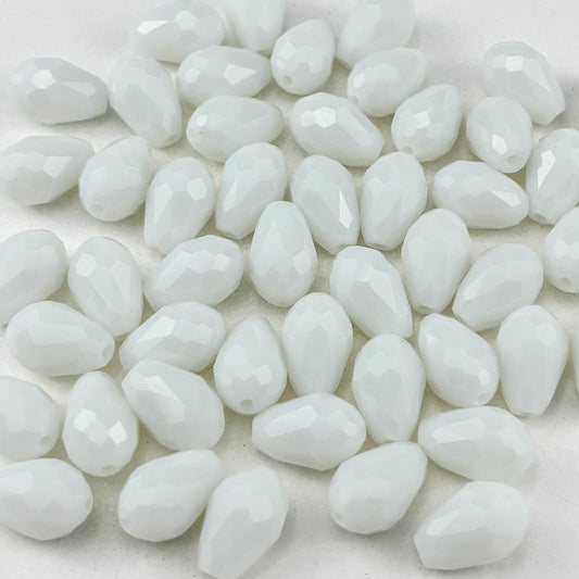 200pcs 3x5mm Teardrop Crystal Glass Beads for Jewelry Making, Faceted Vertical Hole Teardrop Glass Spacer Beads for Wind Chimes Bracelet Earring Necklace DIY Craft(White)