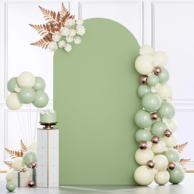 MODFUNS Sage Green Arch Cover 6ft Spandex Wedding Arch Cover Backdrop Fabric Fitted Round Top Arch Backdrop Cover Double Sided Arch Frame Stand Cover for Baby Shower Party Celebration Decoration
