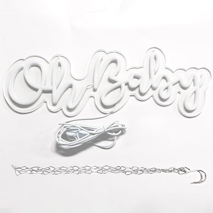 Oh Baby Neon Sign for Wall Decor,Neon Oh Baby Light up Sign for Backdrop Shower Decorations, Gender Reveal,Bedroom,Kids Room,Party,Birthday Decor,Size 16.1 * 5.9 Inch（JTD065)