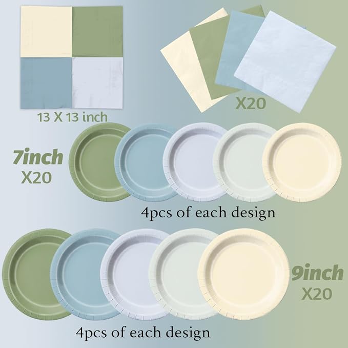 CMUSKO Boy Baby Shower Decorations - 60pcs Dusty Blue Sage Green Plates and Napkins Set Welcome Baby One Silly Goose Birthday Decorations Boy