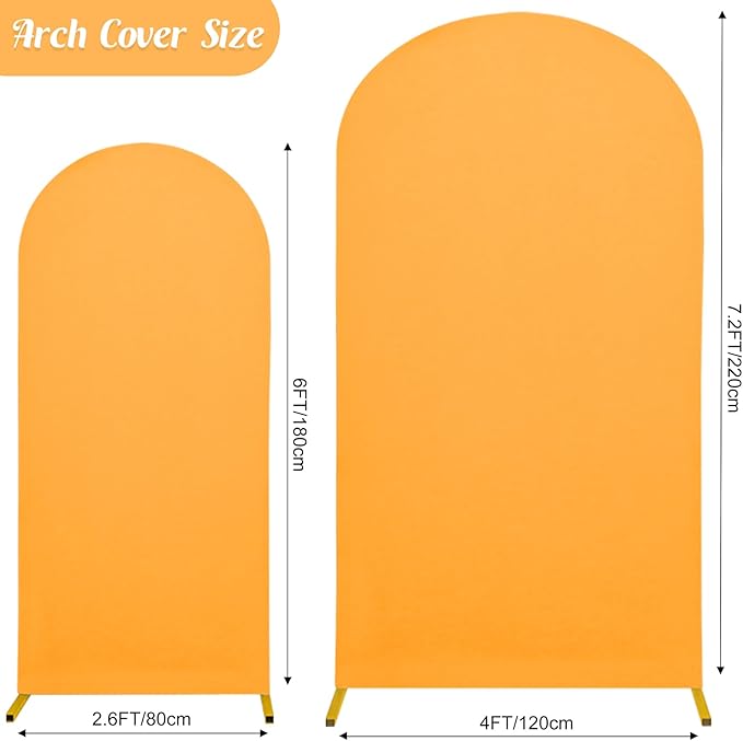 Set of 2 Gold Wedding Arch Stand Cover Round Top Spandex Fitted Arch Cover for Baptism Birthday Party Baby Shower Wedding Arch Stand Decoration（7.2FT, 6FT）