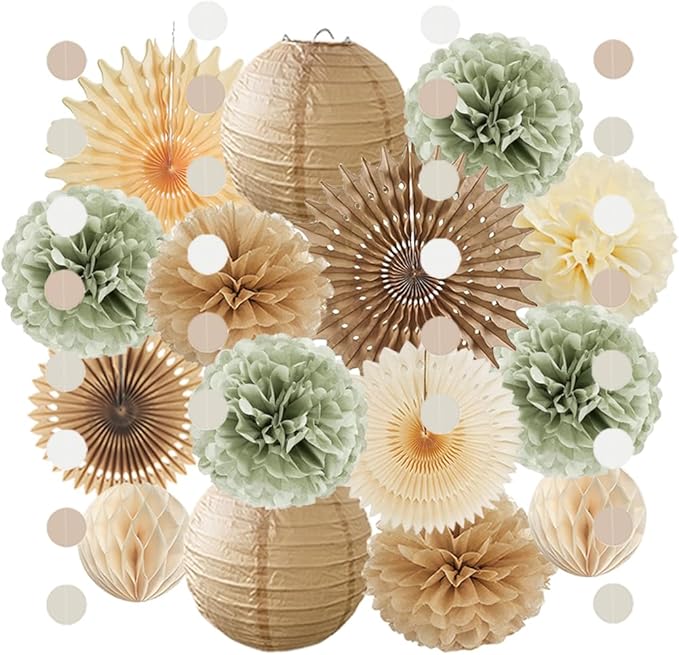 Sage Green and Beige Party Decorations Vintage Baby Shower Boho Bridal Shower Decorations Retro Champagne Gold Beige Sage Green and Brown Party Decorations for Boho Bachelorette Birthday Engagement