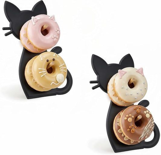 2 Pack Set Cat Metal Donut Display Stand (Black)