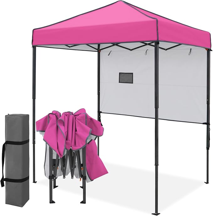EAGLE PEAK 6x4 Instant Pop Up Canopy Tent with 1 Half Wall Panel, Straight Leg Sun Shelter, Portable Canopy with Carry Bag for Camping, Beach & Sports, Pink