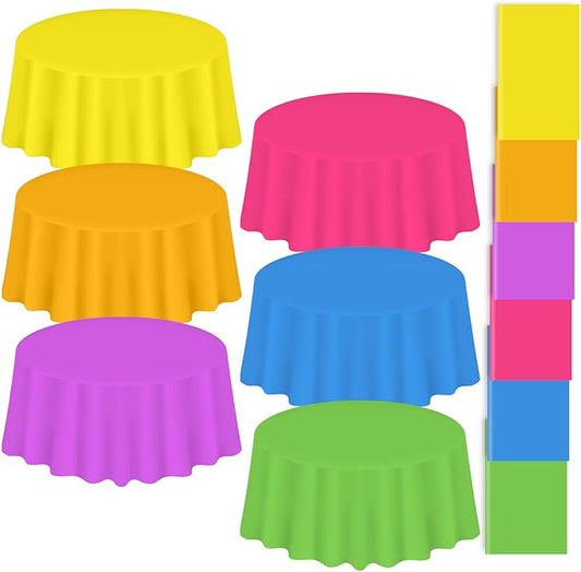 Whaline 24Pcs Neon Color Plastic Tablecloth 6 Fluorescent Colors Round Table Cover Waterproof Table Cloth for Party Decoration Supplies, 84 Inch