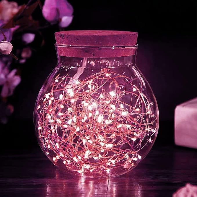 20 Packs Fairy String Lights, 6.6FT 20 LEDs Battery Operated Silver Copper Wire Starry String Light for DIY Party Christmas Costume Wedding Easter Table Decorations (Pink)