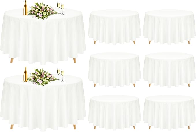 Pesonlook 8 Pack 120 Inch Ivory Round Table Cloths, Premium Polyester Round Tablecloth Wrinkle Resistant Washable Table Cover for Wedding, Party, Dining,Banquet,Buffet