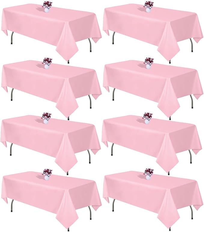 8 Packs Pink Tablecloth 60x102 Inch Rectangular Table Cloth for 6 Foot Rectangle Tables, Wrinkle Resistant Polyester Tablecloth Washable Table Covers for Wedding Party Buffet Dining