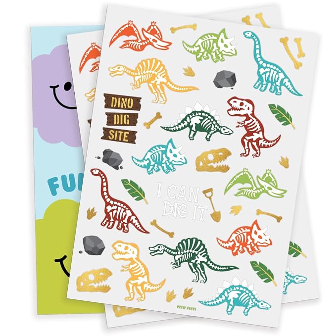 xo, Fetti Dinosaur Tattoos - 36 styles | Dino Fossil Birthday Party Supplies, T-Rex Party Favors, Stegosaurus Decorations, Easter Basket