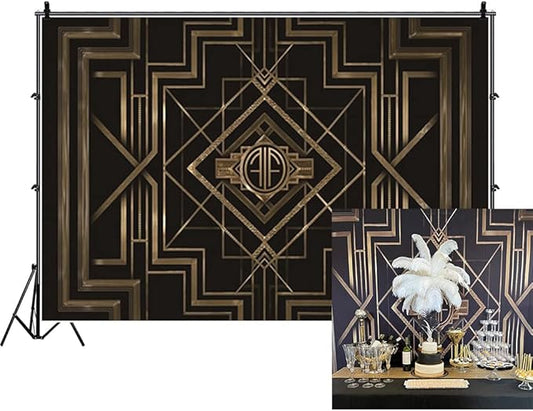 Leyiyi 5x3ft Great Black and Gold Birthday Photography Backdrop Adults Children Party Black and Gold Golden Banner Photo Studio Booth Background Newborn Baby Shower Decoration